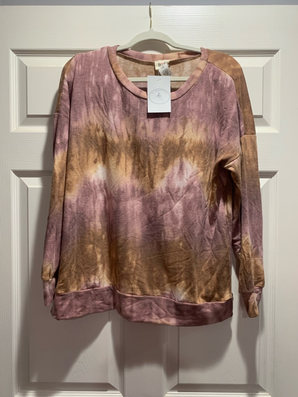 BiBi Pink & Brown Tie-Dye Pullover Sweatshirt